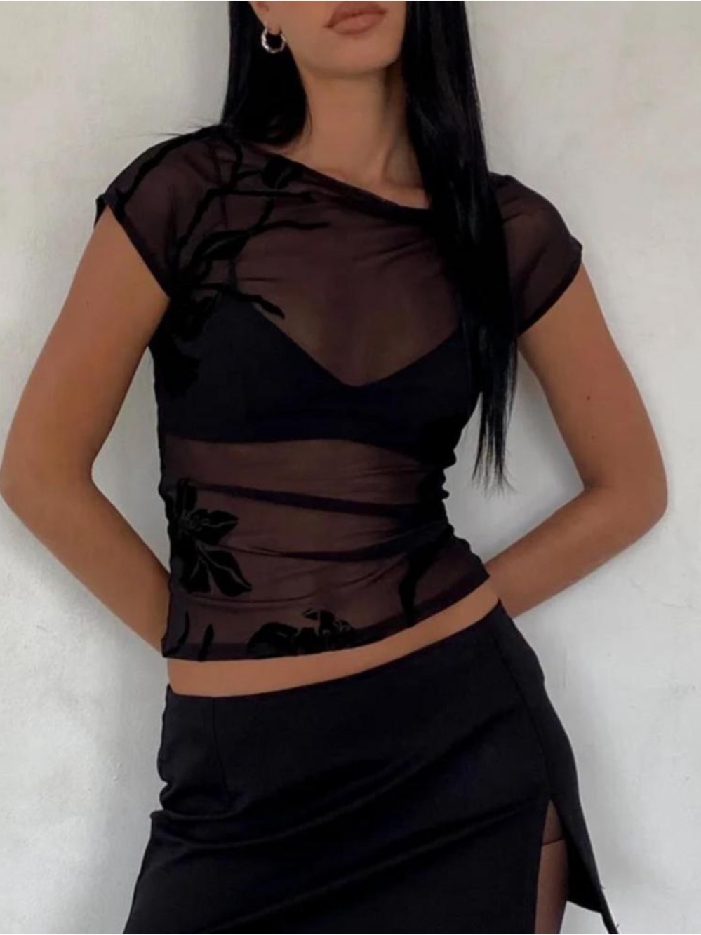 Motel Rocks Black Sheer Floral Mesh Camisole